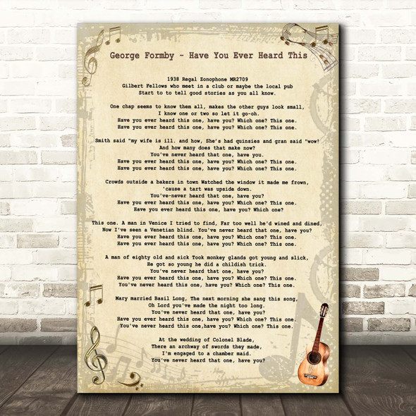 George Formby Have You Ever Heard This One Vintage Guitar Song Lyric Print