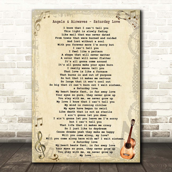 Angels & Airwaves Saturday Love Vintage Guitar Song Lyric Print