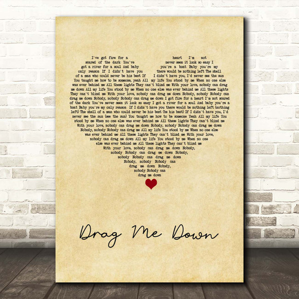 One Direction Drag Me Down Vintage Heart Song Print