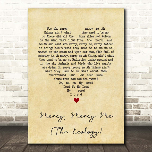 Marvin Gaye Mercy, Mercy Me (The Ecology) Vintage Heart Song Lyric Print