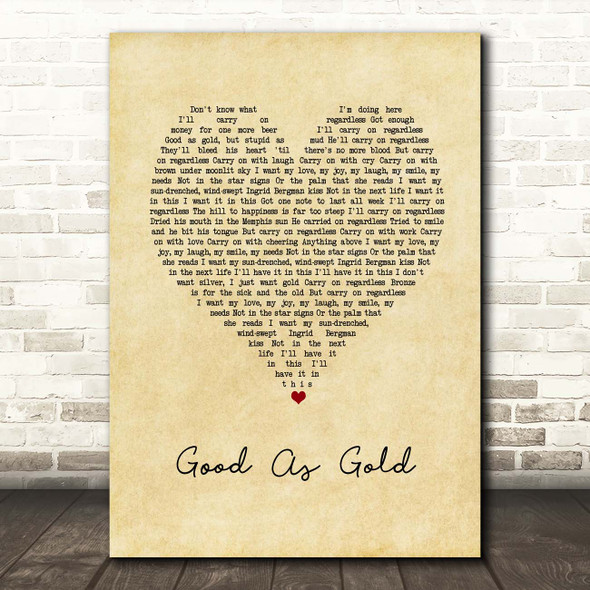 The Beautiful South Good As Gold (Stupid As Mud) Vintage Heart Song Lyric Print