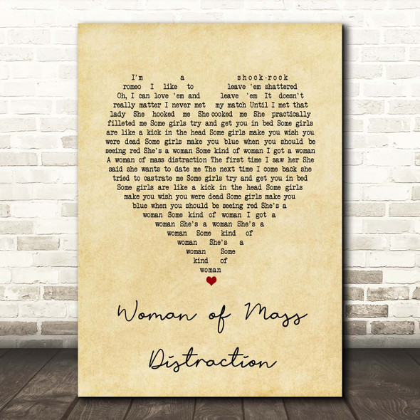 Alice Cooper Woman of Mass Distraction Vintage Heart Song Lyric Print