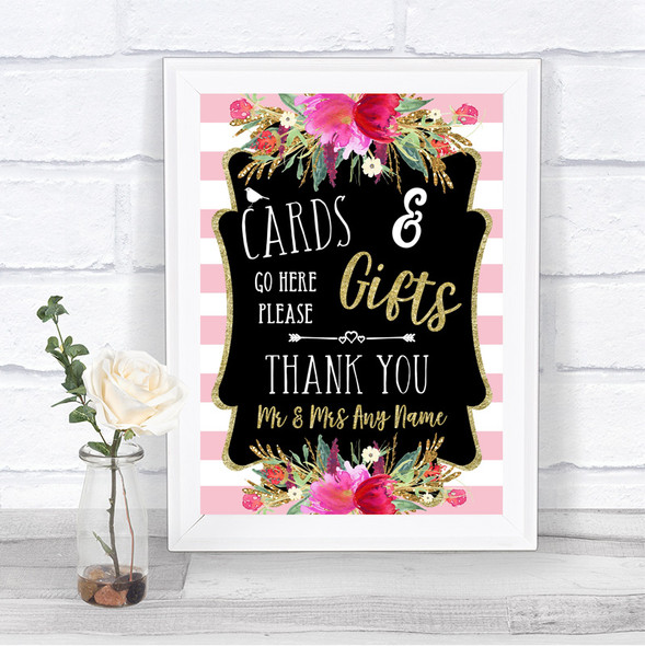 Gold & Pink Stripes Cards & Gifts Table Personalized Wedding Sign