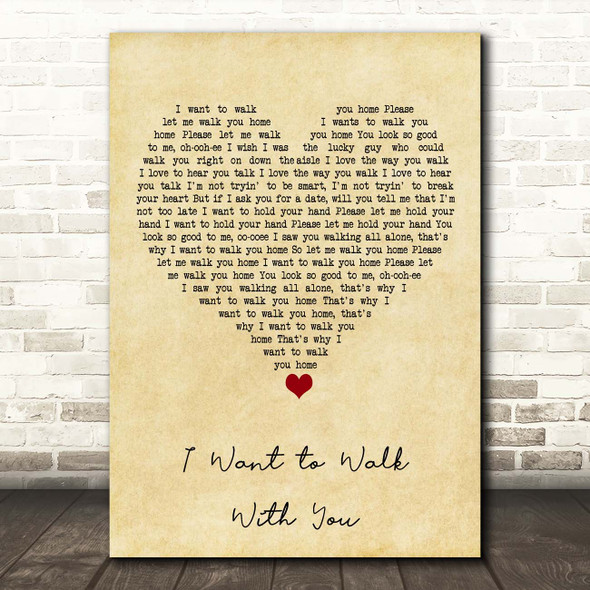 Fats Domino I Want to Walk With You Vintage Heart Song Lyric Print