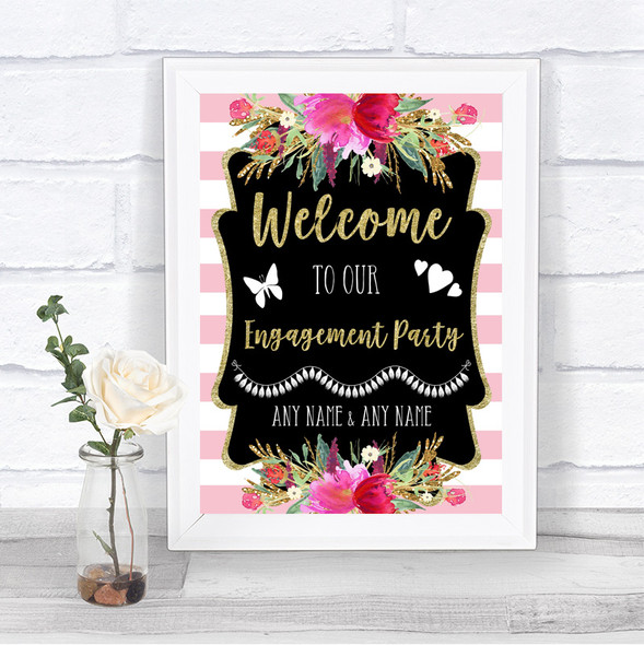 Gold & Pink Stripes Welcome To Our Engagement Party Personalized Wedding Sign