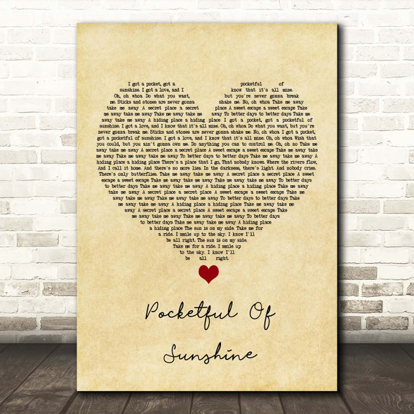 Natasha Bedingfield Pocketful Of Sunshine Vintage Heart Song Lyric Print