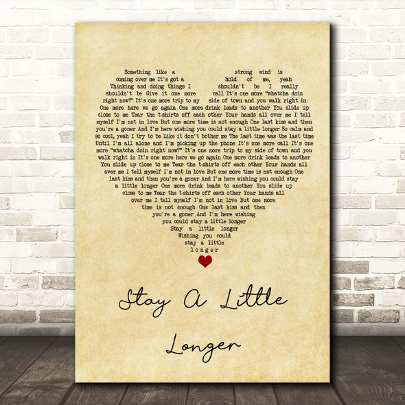 Brothers Osborne Stay A Little Longer Vintage Heart Song Lyric Print