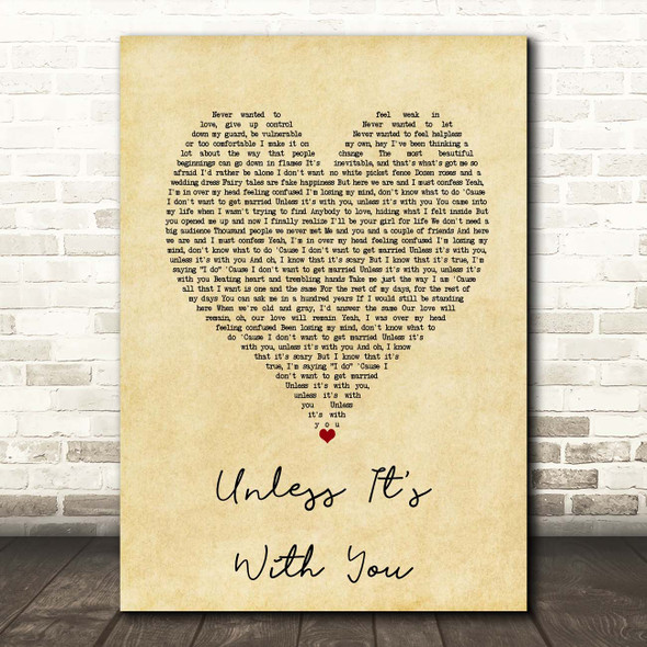 Christina Aguilera Unless It's With You Vintage Heart Song Lyric Print