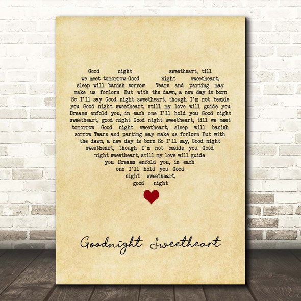Al Bowlly Goodnight Sweetheart Vintage Heart Song Lyric Print