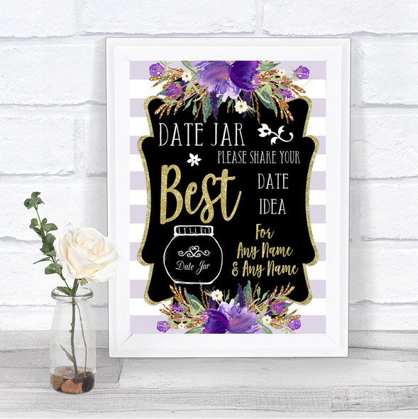 Gold & Purple Stripes Date Jar Guestbook Personalized Wedding Sign