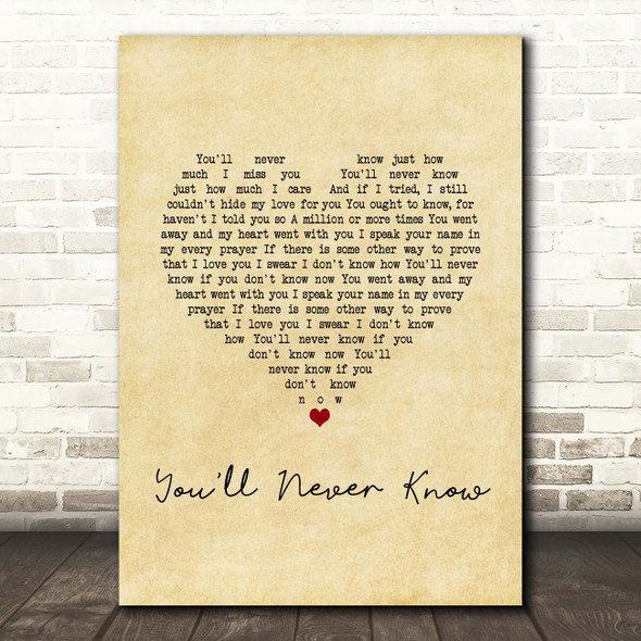 Vera Lynn You'll Never Know Vintage Heart Song Lyric Print