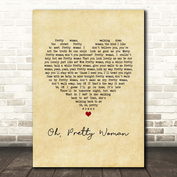 Roy Orbison Oh, Pretty Woman Vintage Heart Song Lyric Print