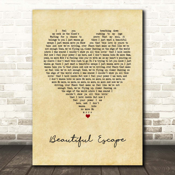 Tom Misch Beautiful Escape Vintage Heart Song Lyric Print