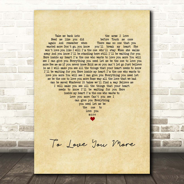 Celine Dion To Love You More Vintage Heart Song Lyric Print