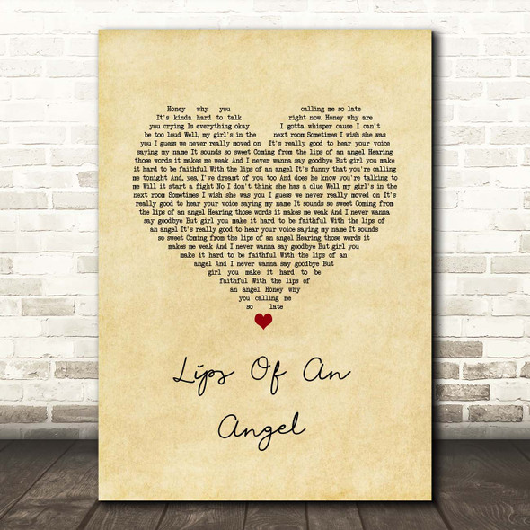 Hinder Lips Of An Angel Vintage Heart Song Lyric Print