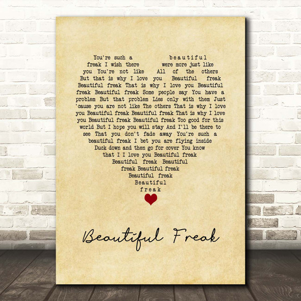 Eels Beautiful Freak Vintage Heart Song Lyric Print