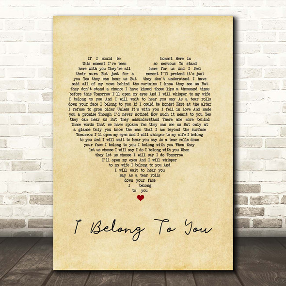 Jacob Lee I Belong to You Vintage Heart Song Lyric Print