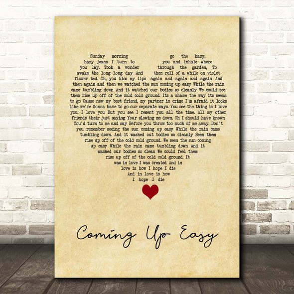Paolo Nutini Coming Up Easy Vintage Heart Song Lyric Print