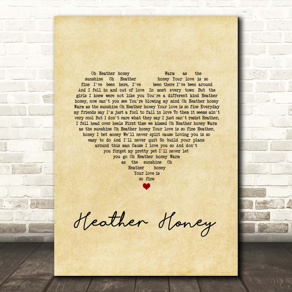 Tommy Roe Heather Honey Vintage Heart Song Lyric Print