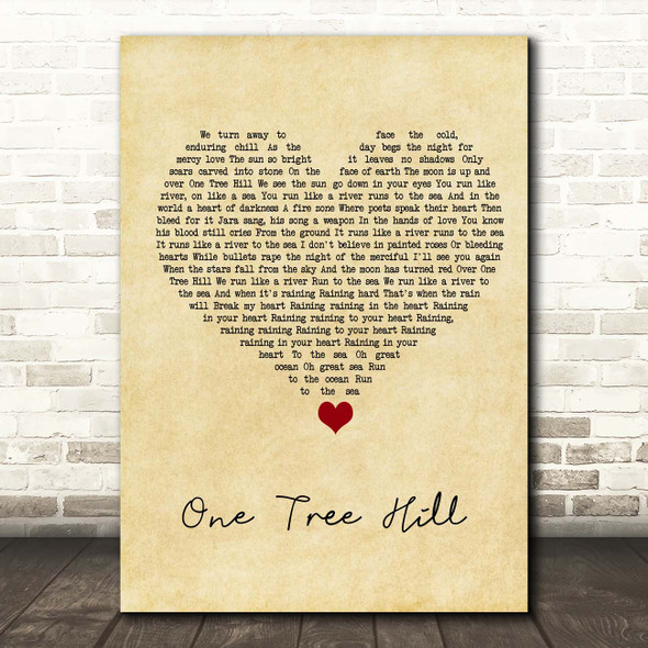 U2 One Tree Hill Vintage Heart Song Lyric Print