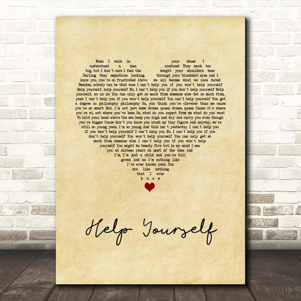 Amy Winehouse Help Yourself Vintage Heart Song Lyric Print