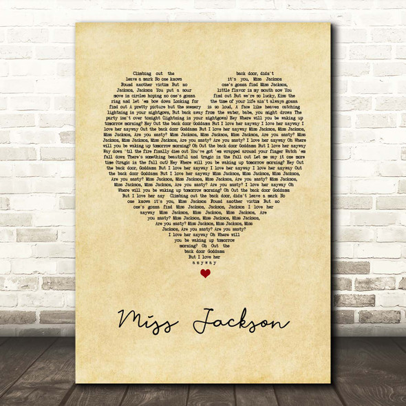 Panic! At The Disco Miss Jackson Vintage Heart Song Lyric Print