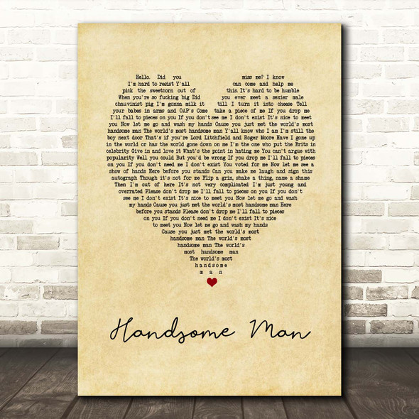 Robbie Williams Handsome Man Vintage Heart Song Lyric Print