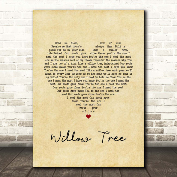 Tom Speight Willow Tree Vintage Heart Song Lyric Print