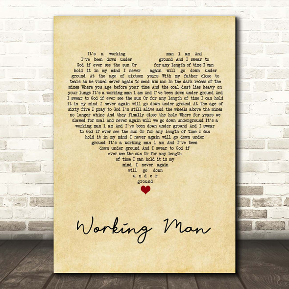 David Alexander Working Man Vintage Heart Song Lyric Print