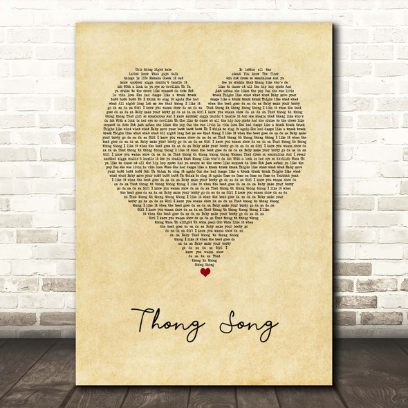Sisqo Thong Song Vintage Heart Song Lyric Print