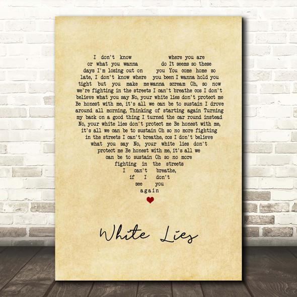 Stereophonics White Lies Vintage Heart Song Lyric Print