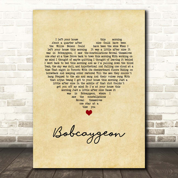 The Tragically Hip Bobcaygeon Vintage Heart Song Lyric Print