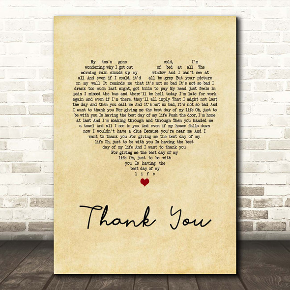 Dido Thank You Vintage Heart Song Lyric Print