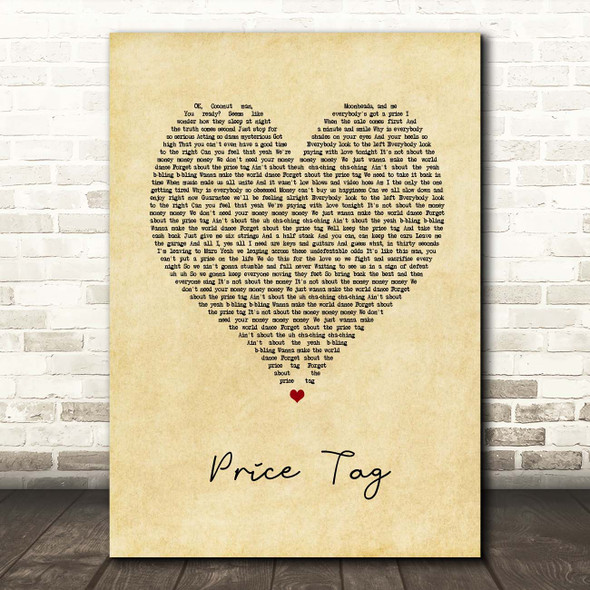 Jessie J Price Tag Vintage Heart Song Lyric Print