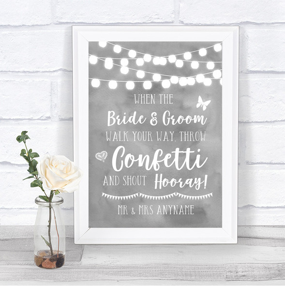 Grey Watercolour Lights Confetti Personalized Wedding Sign