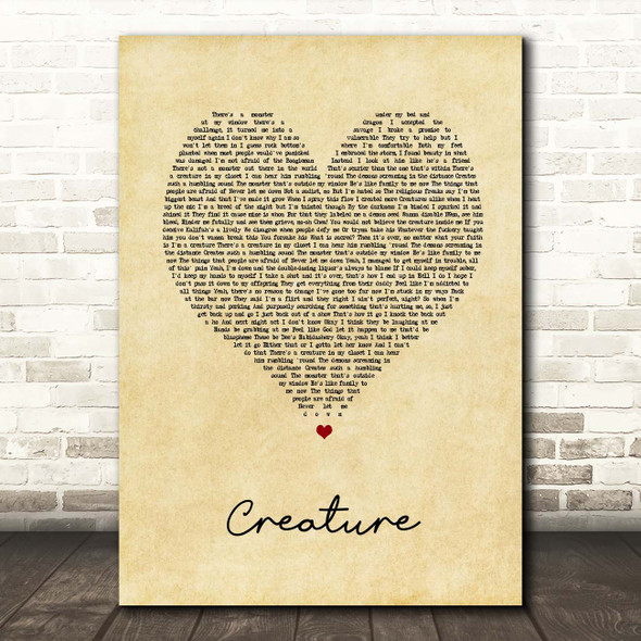 Jelly Roll Creature Vintage Heart Song Lyric Print