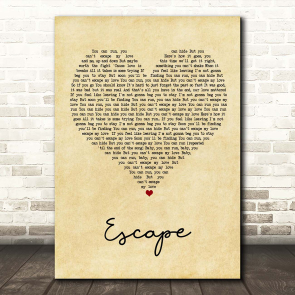 Enrique Iglesias Escape Vintage Heart Song Lyric Print