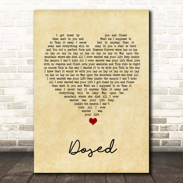 Red Hot Chili Peppers Dosed Vintage Heart Song Lyric Print