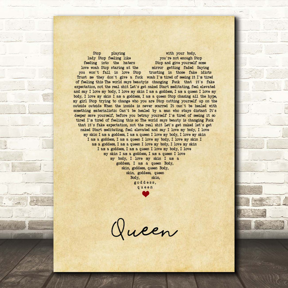 Jessie J Queen Vintage Heart Song Lyric Print