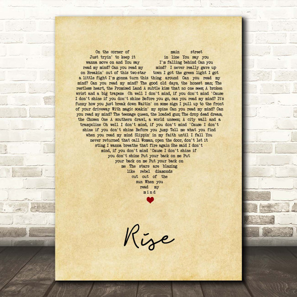 Ben's Brother Rise Vintage Heart Song Lyric Print