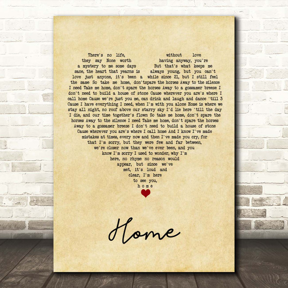 Bruno Major Home Vintage Heart Song Lyric Print