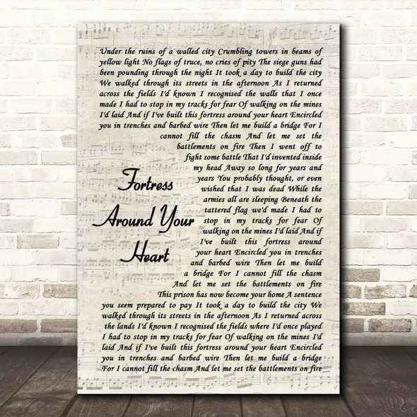 Sting Fortress Around Your Heart Vintage Script Song Lyric Print