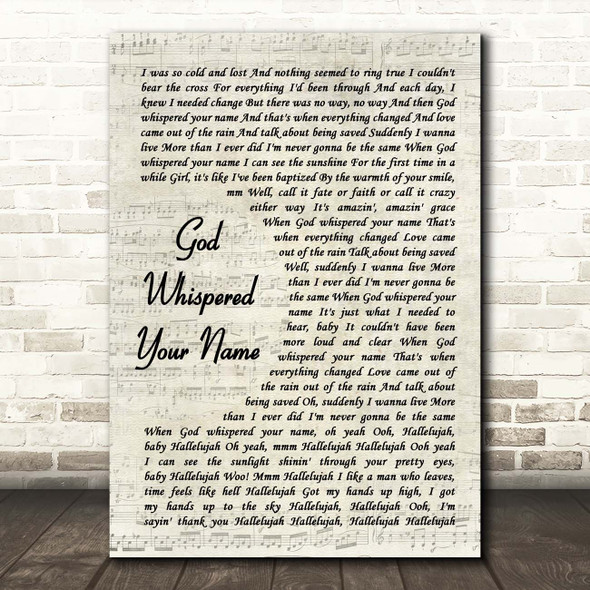 Keith Urban God Whispered Your Name Vintage Script Song Lyric Print