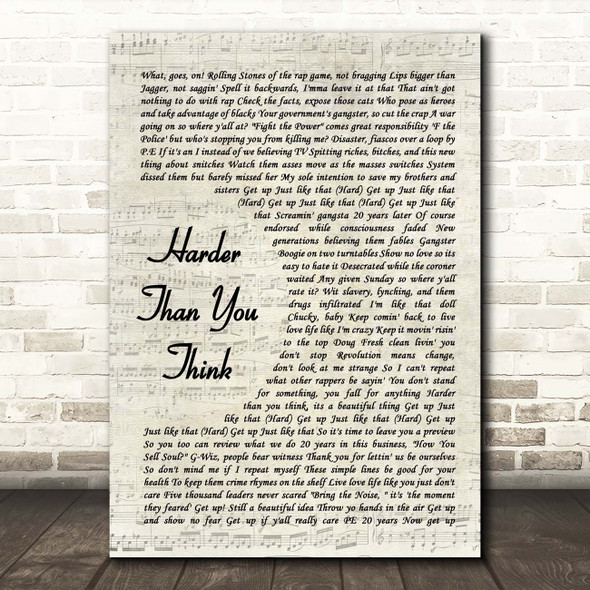 Public Enemy Harder Than You Think Vintage Script Song Lyric Print