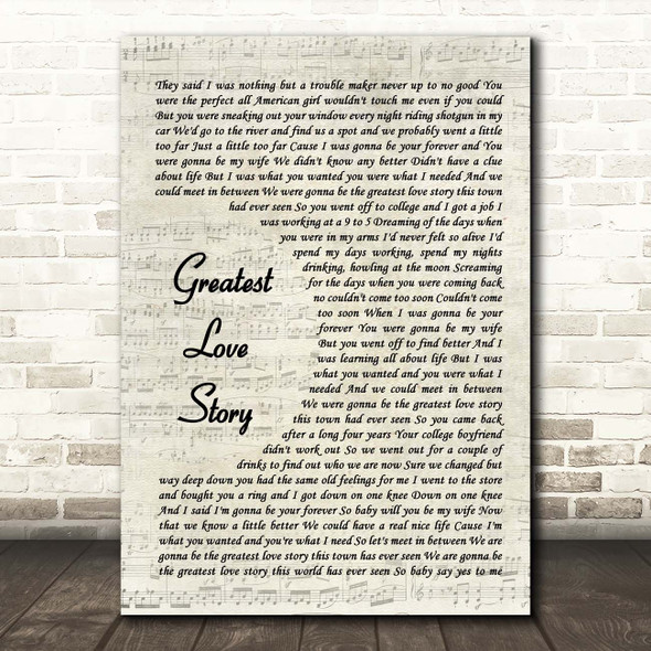 LANCO Greatest Love Story Vintage Script Song Lyric Print