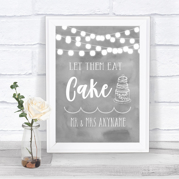 Grey Watercolour Lights Let Them Eat Cake Personalized Wedding Sign