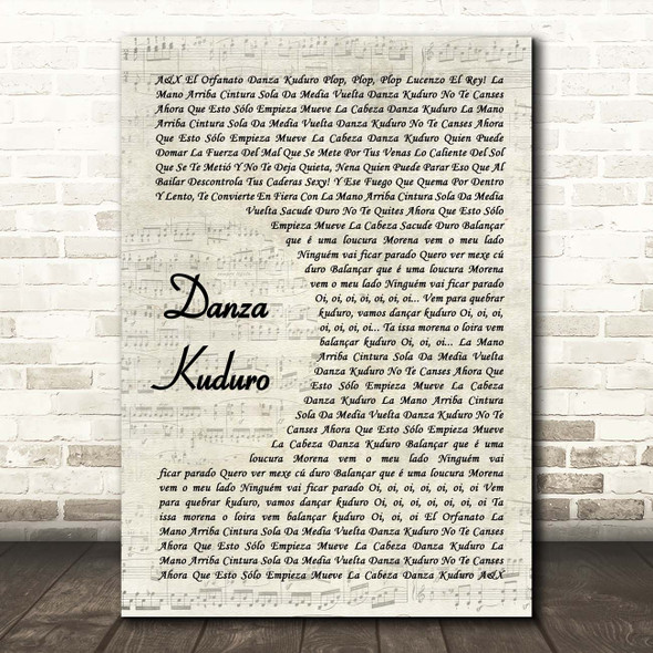 Don Omar Danza Kuduro Vintage Script Song Lyric Print