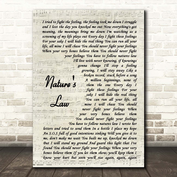 Embrace Nature's Law Vintage Script Song Lyric Print