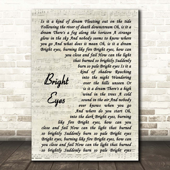 Art Garfunkel Bright Eyes Vintage Script Song Lyric Print