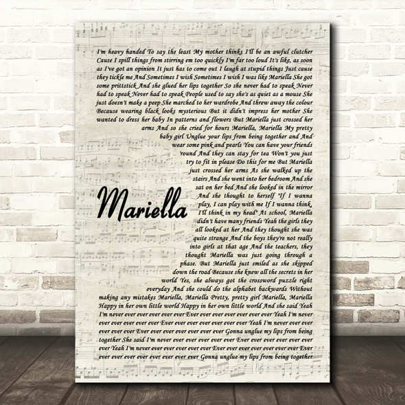 Kate Nash Mariella Vintage Script Song Lyric Print